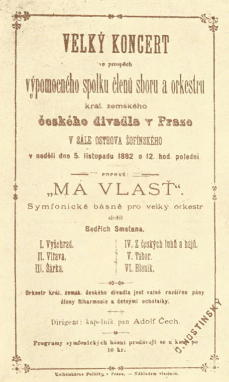 Premiere poster for Má vlast, 1882