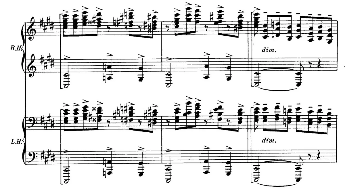 Sheet music excerpt, Rachmaninoff Prelude Op.3 No.2