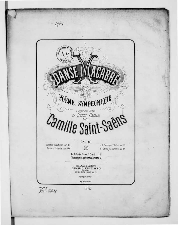 Saint-Saens Danse macabre Op. 40 score first edition (1875)