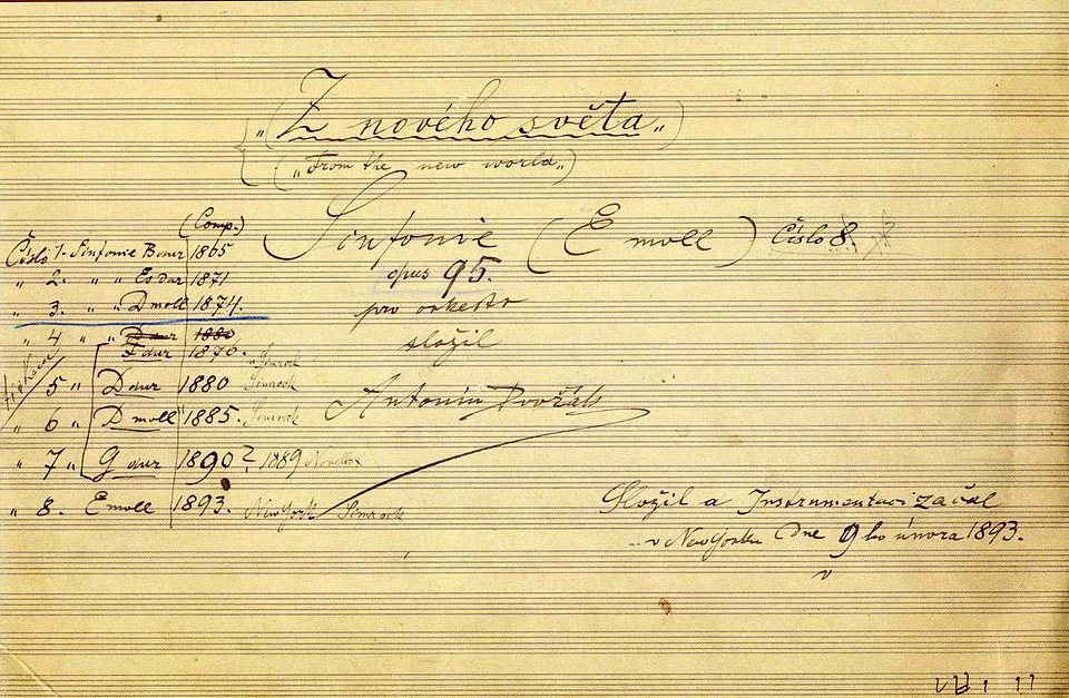 A page from Dvořák's handwritten autograph score for Symphony No. 9.
