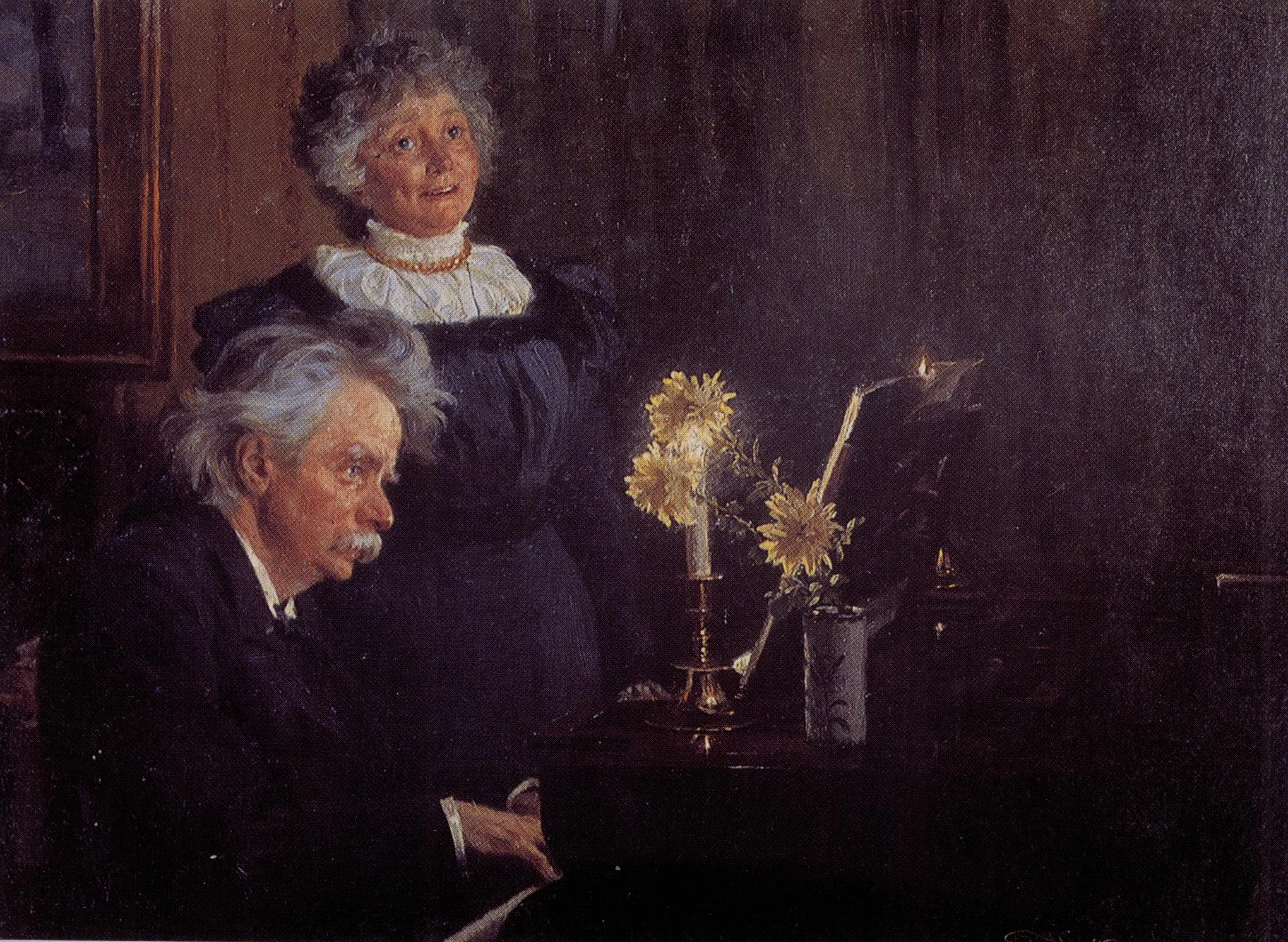 Edvard Grieg accompanying his wife Nina — painting by P.S. Krøyer (1898)