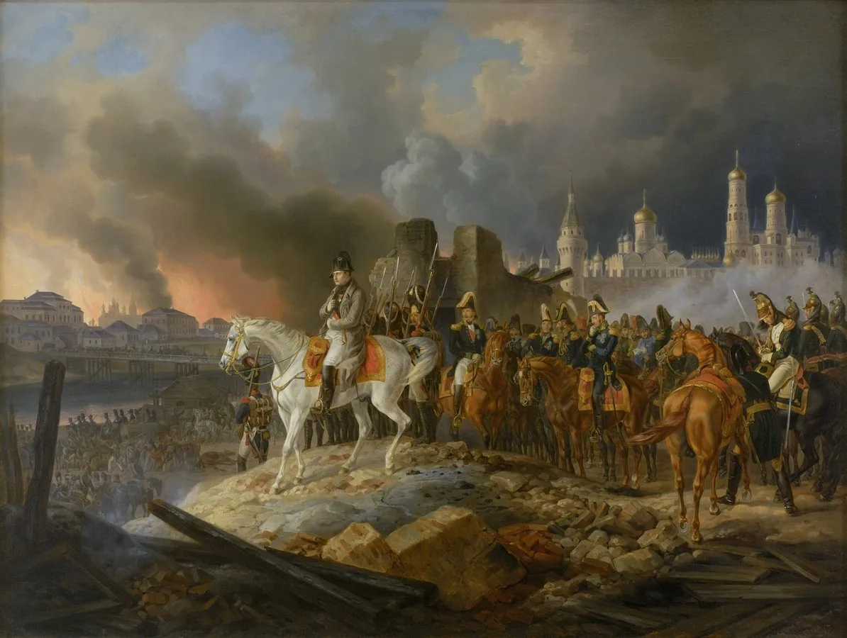 Napoleon in burning Moscow painting by Albrecht Adam (1841)