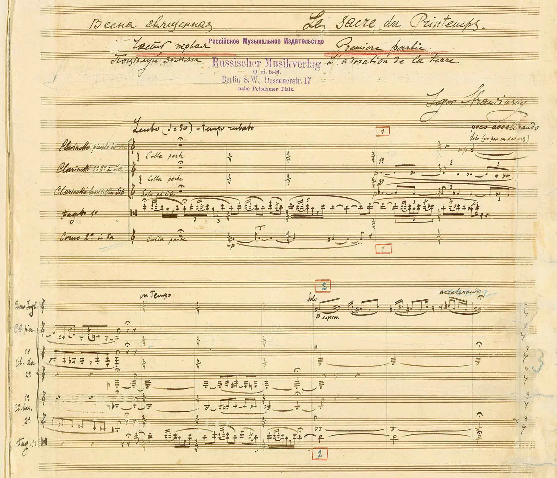 First page of The Rite of Spring autograph score