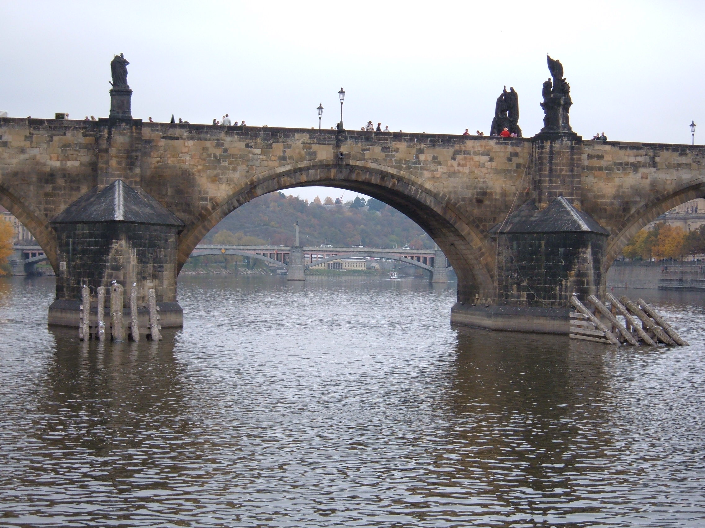 Charles Bridge arches from the Vltava River, Prague