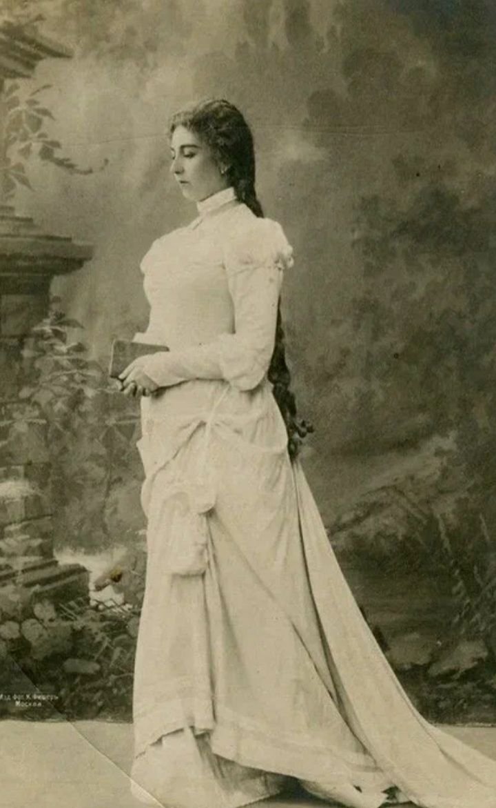 Antonina Nezhdanova, the Russian soprano who was the dedicatee of Rachmaninoff's Vocalise, photographed in costume as Tatyana in Eugene Onegin