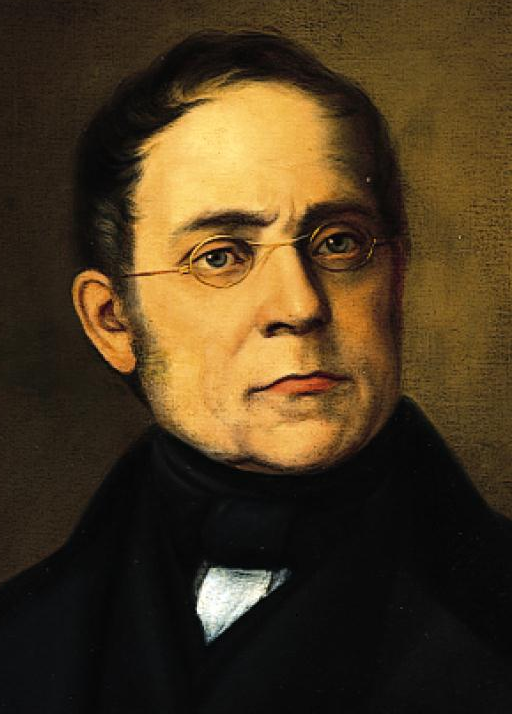 Portrait of the composer and piano teacher Carl Czerny, wearing spectacles and a dark coat