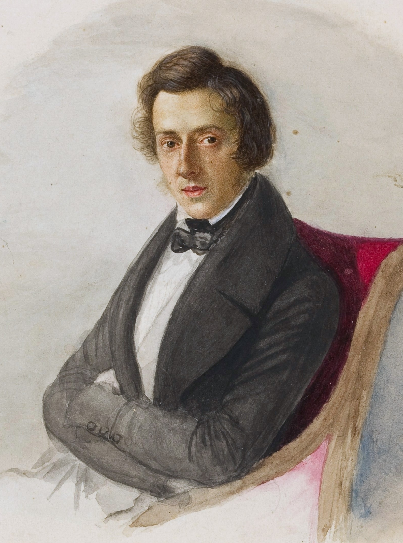 Watercolor portrait of a young Frederic Chopin seated, by Maria Wodzinska