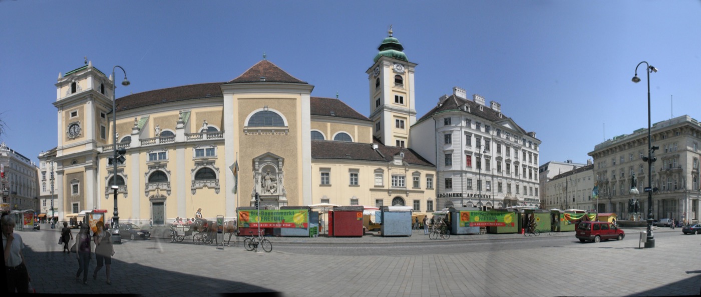 The Schottenhof and Schottenkirche seen across the Freyung square in central Vienna