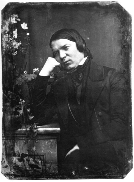 Daguerreotype photograph of composer Robert Schumann seated and leaning on his hand, Hamburg 1850