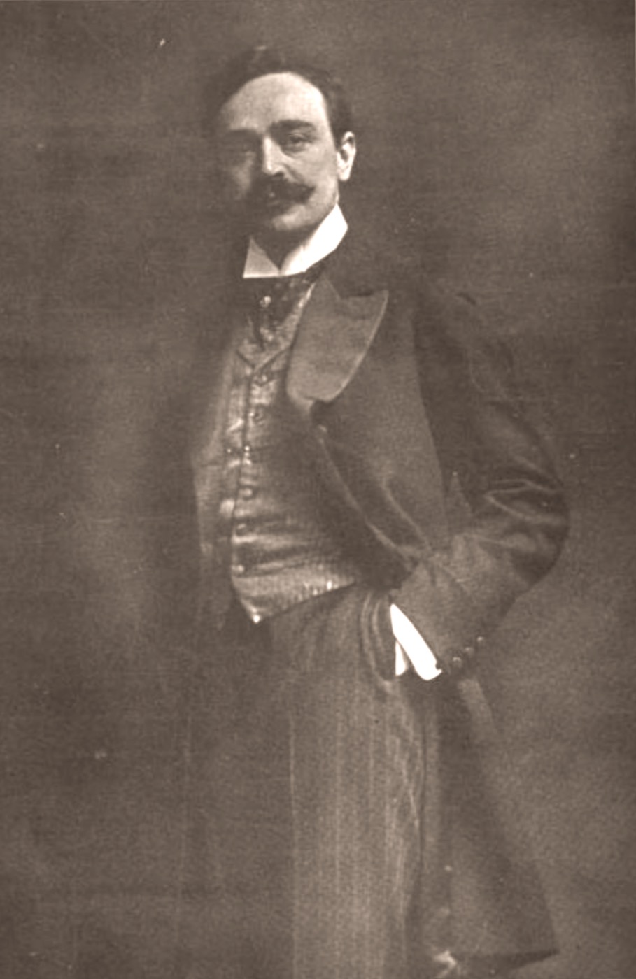 Portrait photograph of Serge Koussevitzky, the conductor and double bass virtuoso who played an arrangement of Rachmaninoff's Vocalise for double bass and orchestra