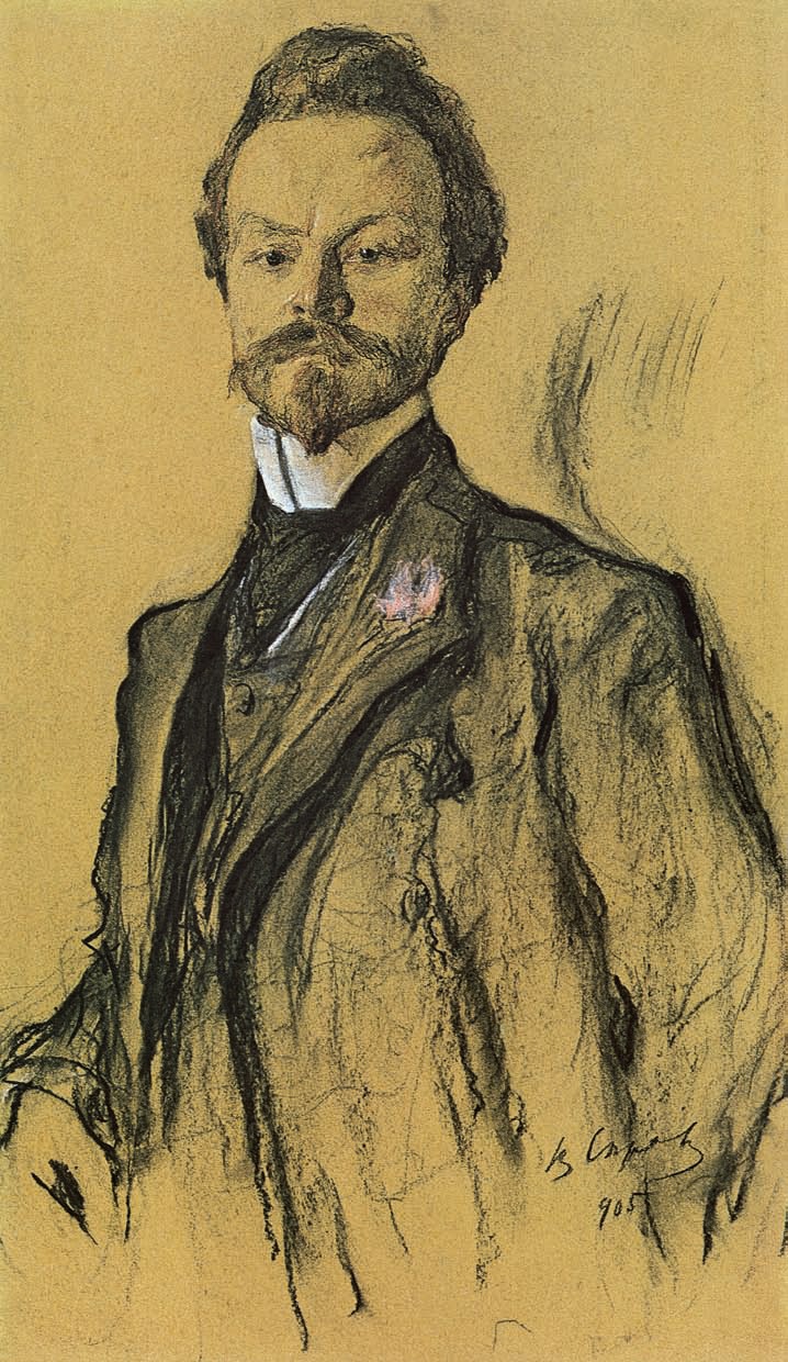 Valentin Serov's 1905 portrait drawing of the Russian Symbolist poet Konstantin Balmont in a suit