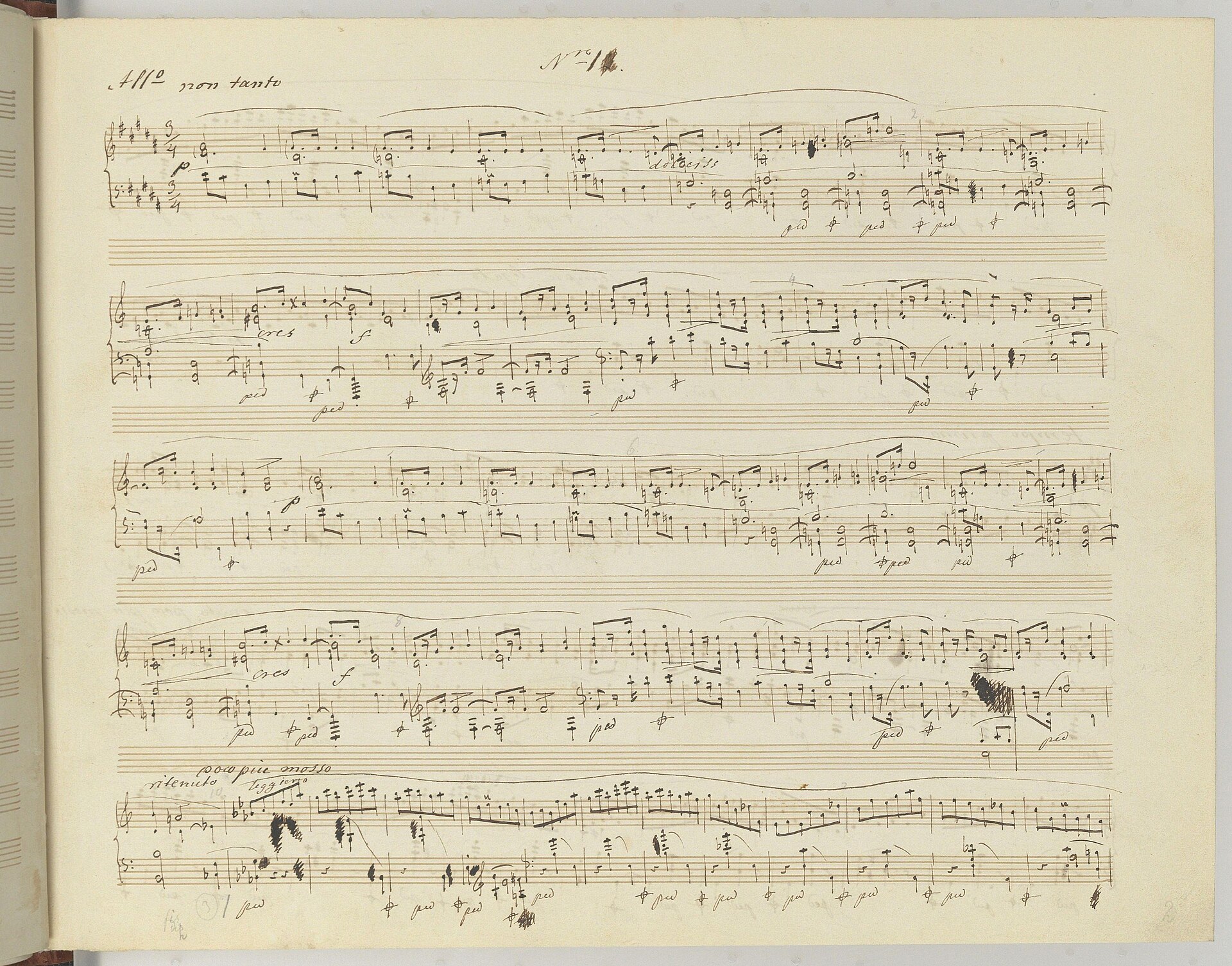 Handwritten autograph manuscript page of Chopin's Mazurka in B major, Op. 56 No. 1, in three-four time