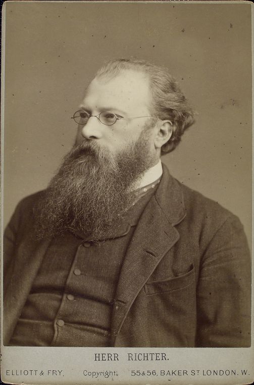 Studio portrait photograph of the conductor Hans Richter, labelled Herr Richter