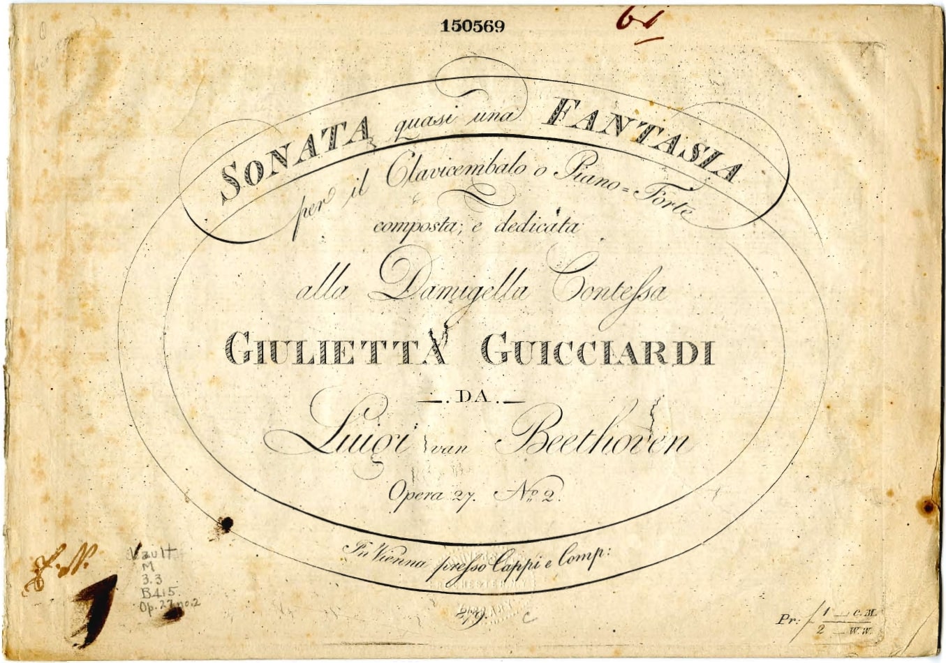 Title page of the 1802 first edition of Beethoven's Sonata quasi una Fantasia, Op. 27 No. 2
