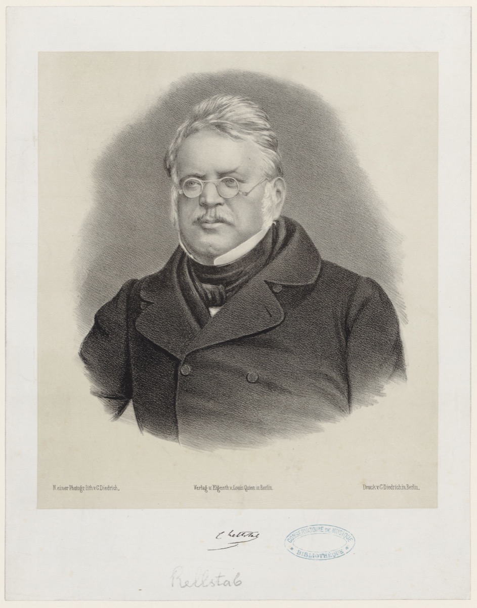 Lithograph portrait of the German critic and poet Ludwig Rellstab