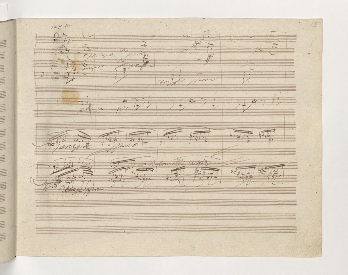 Handwritten autograph manuscript page from Beethoven's Ninth Symphony showing corrections
