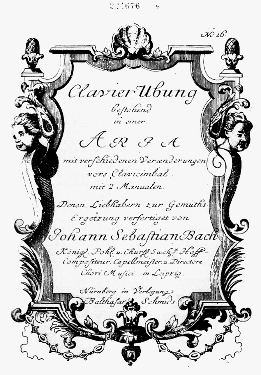 Title page of the first edition of Bach's Clavier-Ubung part four, the Goldberg Variations, printed in Nuremberg