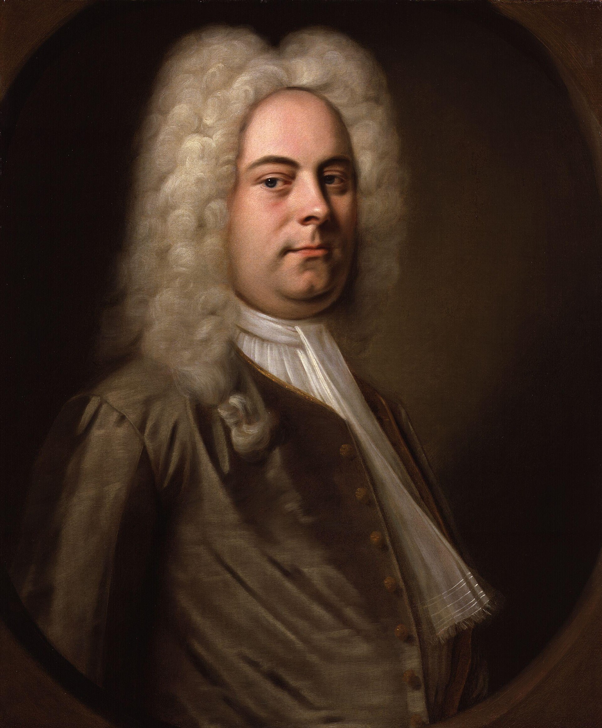 Oil portrait of George Frideric Handel in a white wig, attributed to Balthasar Denner
