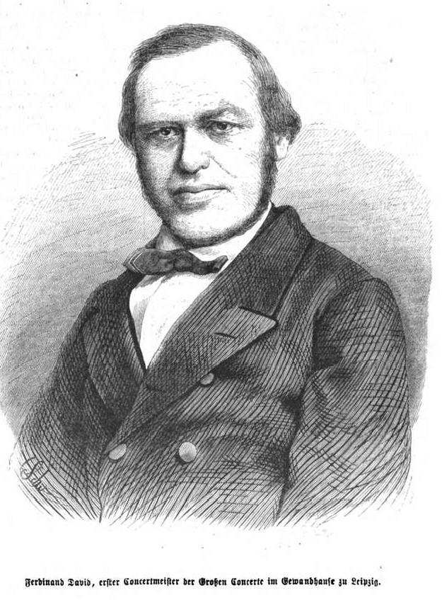 Nineteenth-century engraved portrait of the violinist Ferdinand David, concertmaster of the Leipzig Gewandhaus Orchestra