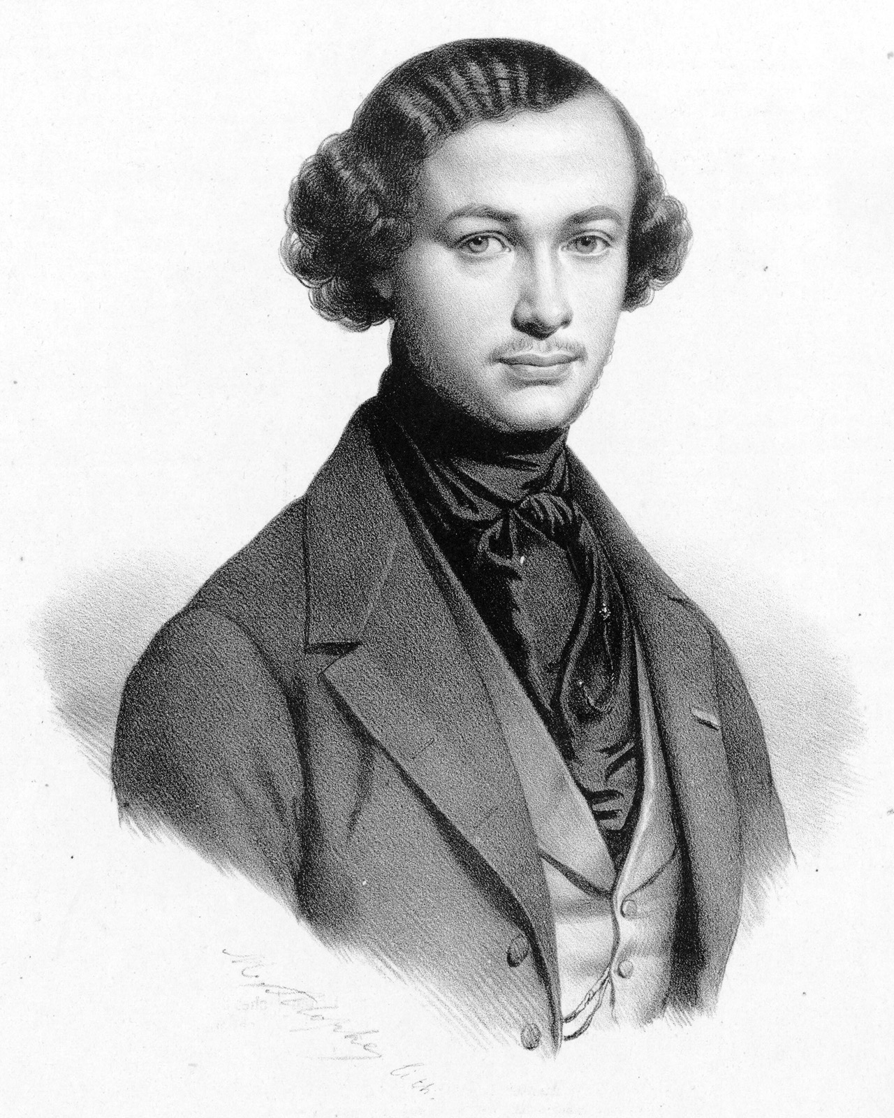 Portrait of the Belgian violinist and composer Henri Vieuxtemps holding a violin