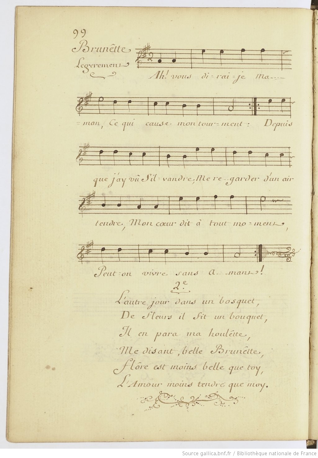 Handwritten eighteenth-century manuscript page of the French air Ah! vous dirai-je, maman with its sung text